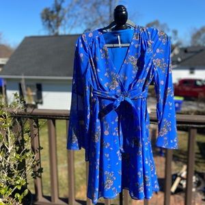 Free People blue floral Bell sleeve mini dress